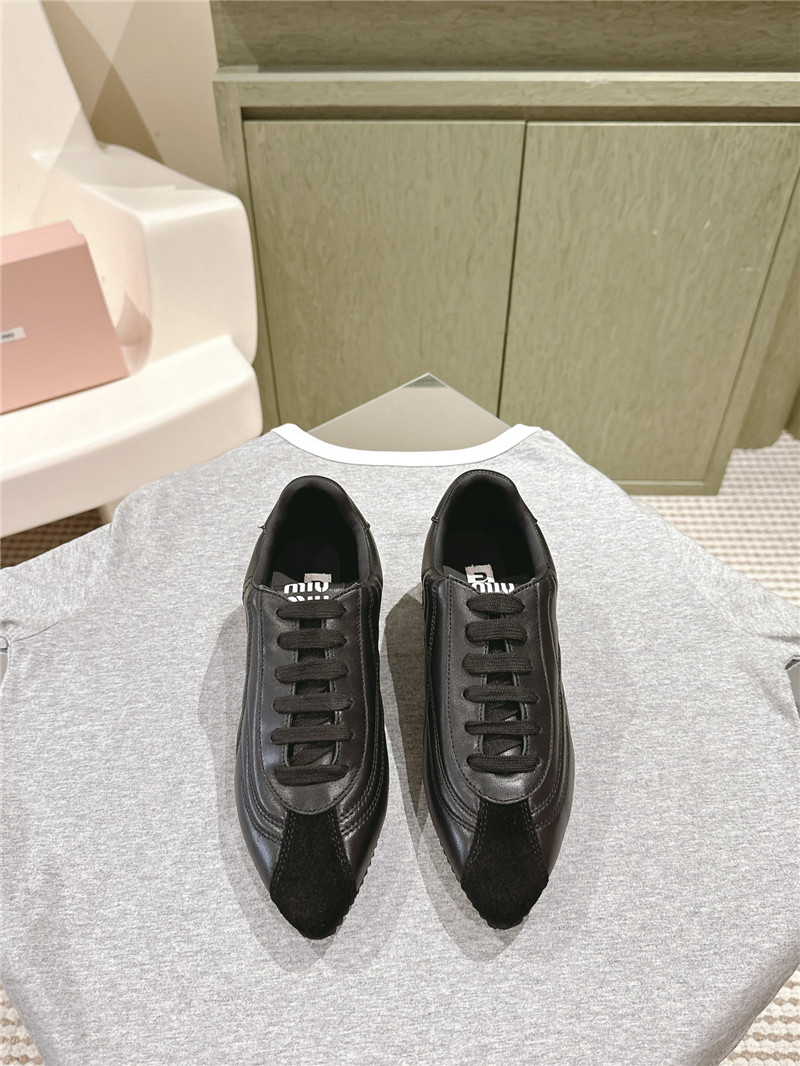 Miu Miu Point Toe Quilted Leather Sneakers in Black