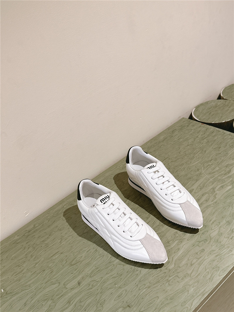 Miu Miu Point Toe Quilted Leather Sneakers in White