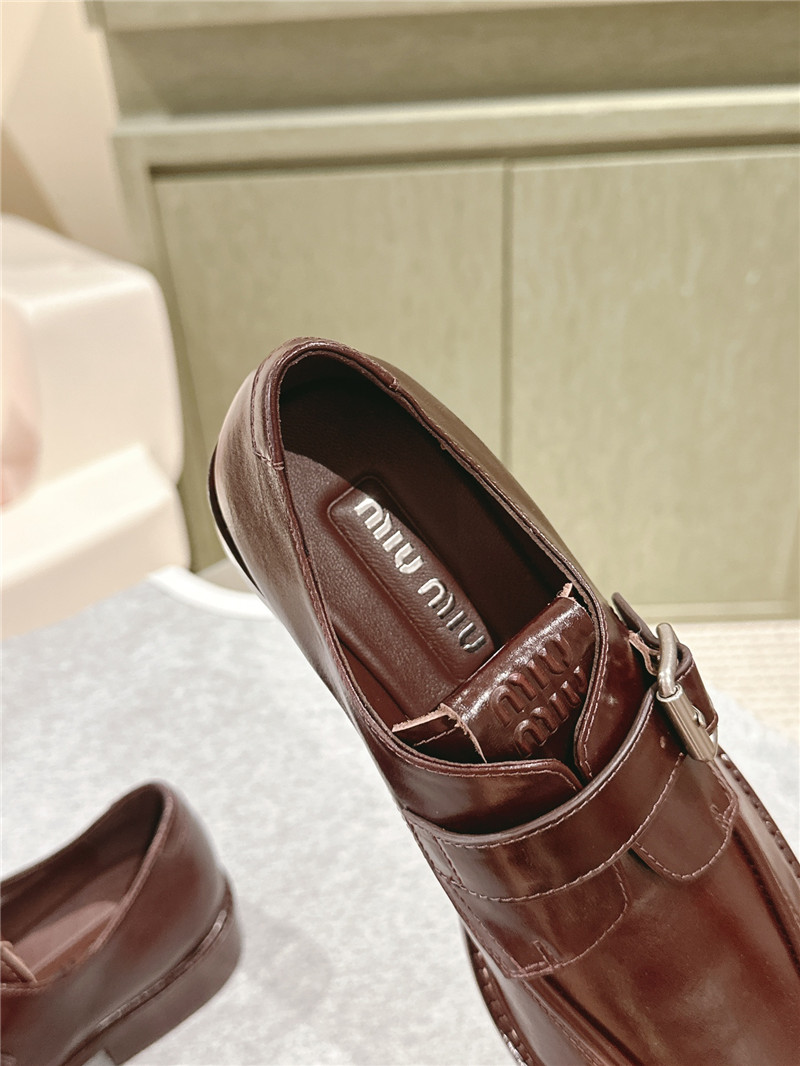 Miu Miu Dark Brown Leather Shoes with Buckle