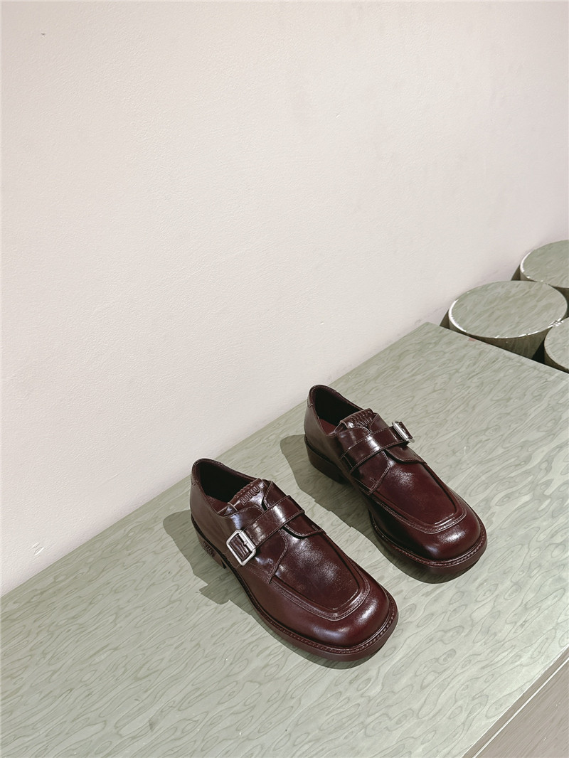 Miu Miu Dark Brown Leather Shoes with Buckle
