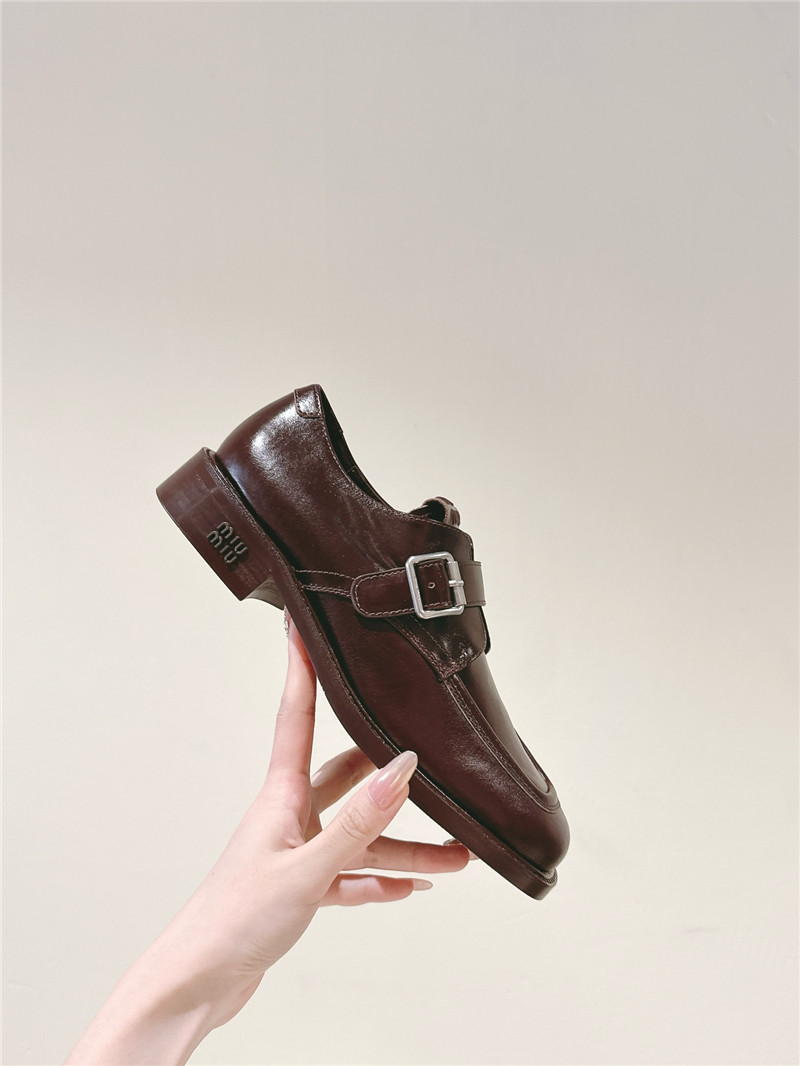 Miu Miu Dark Brown Leather Shoes with Buckle