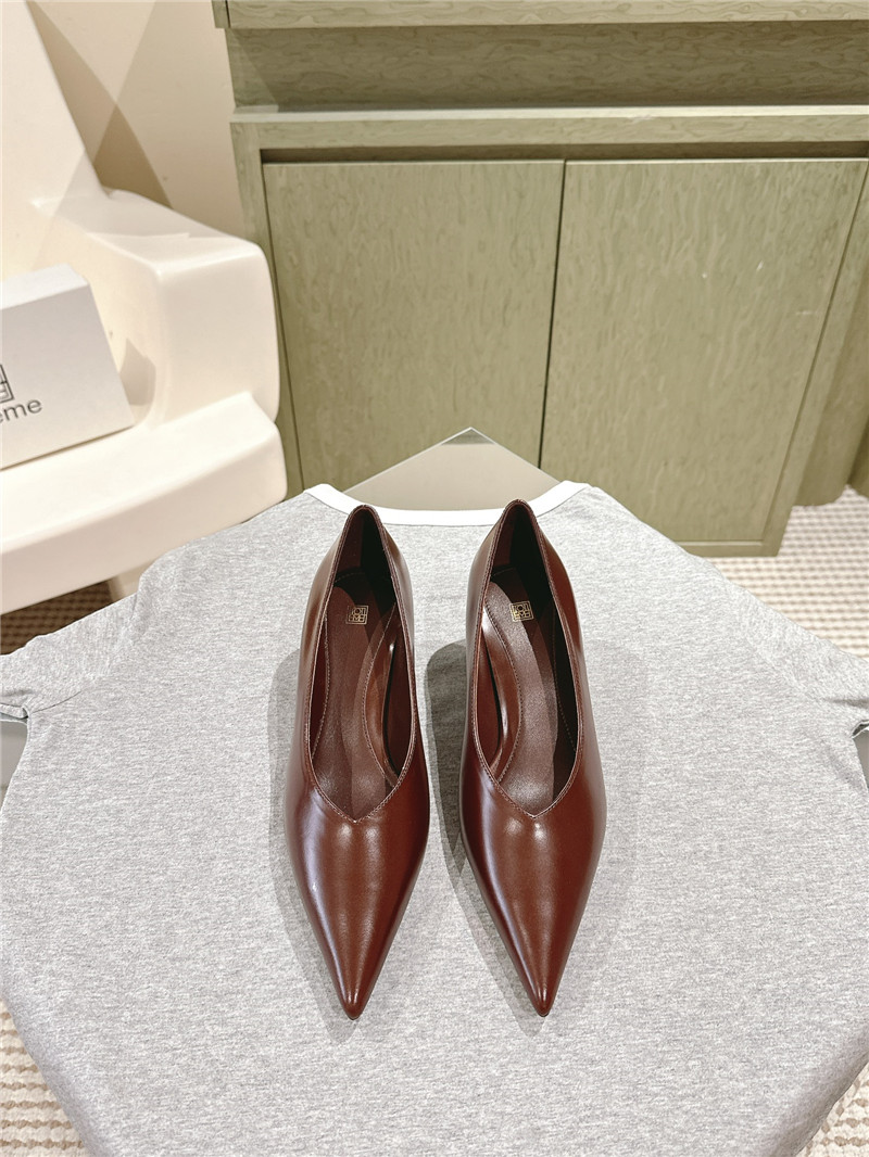Totême Wedge-Heel Abrasivato Pumps in Burgundy