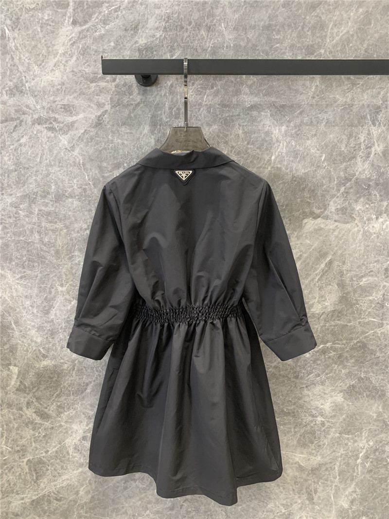 Pra*a lapel belt buckle waist sleeve shirt dress replicas clothes