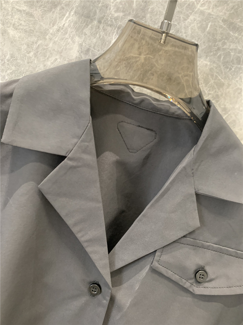 Pra*a lapel belt buckle waist sleeve shirt dress replicas clothes