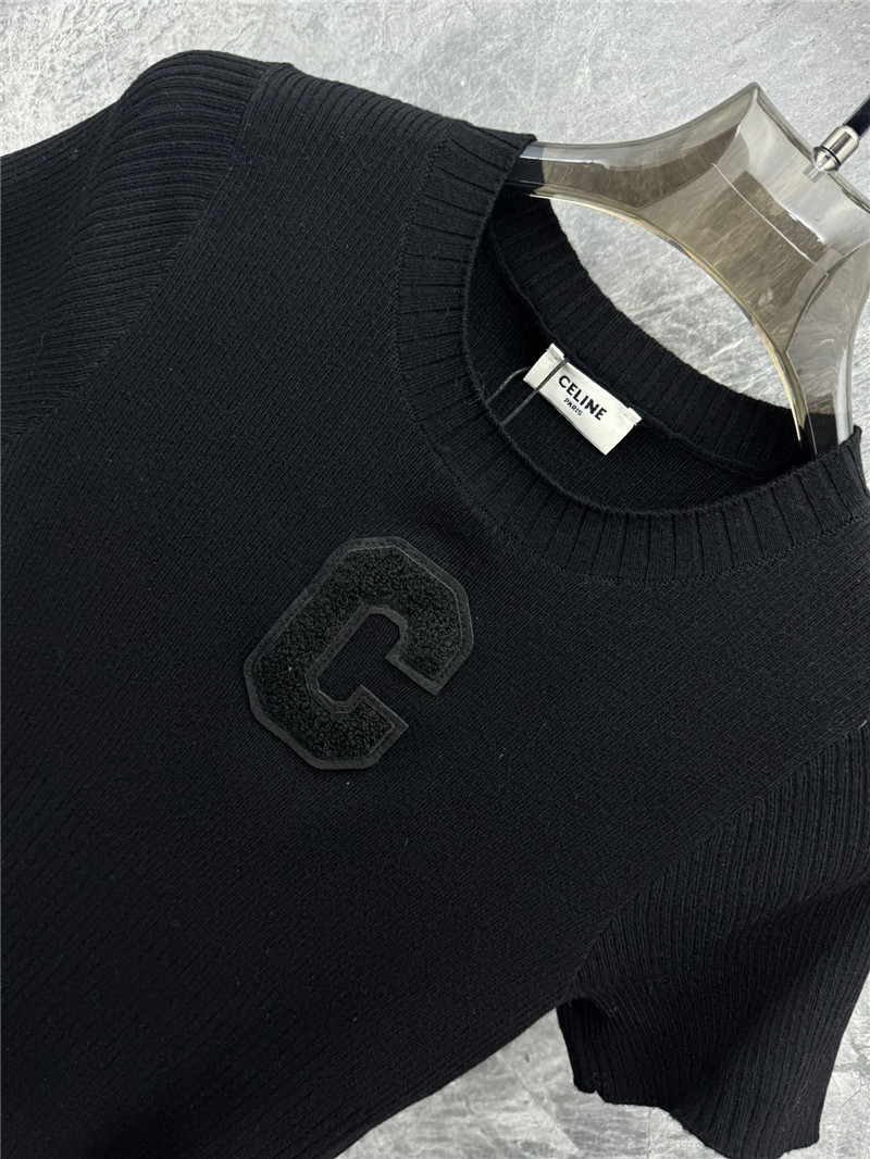Ce1i*e embroidered knitted short-sleeved top replica d&g clothing