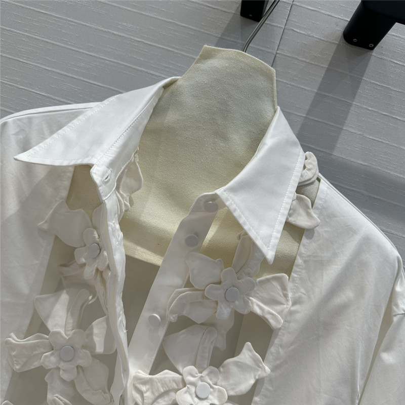 Va1e*ntin0 french elegant hibiscus flower white shirt replica clothes