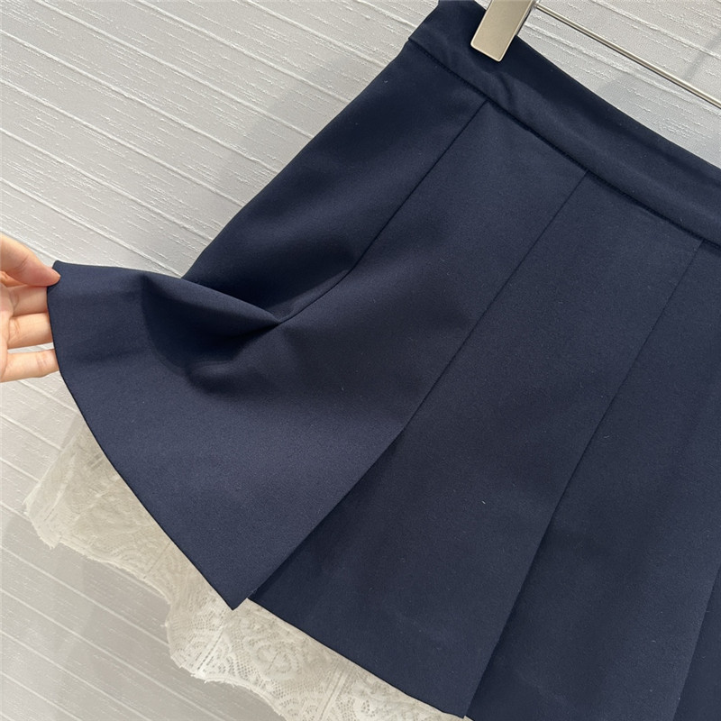 M1um1u lace patchwork fake two-piece pleated skirt replicas clothes