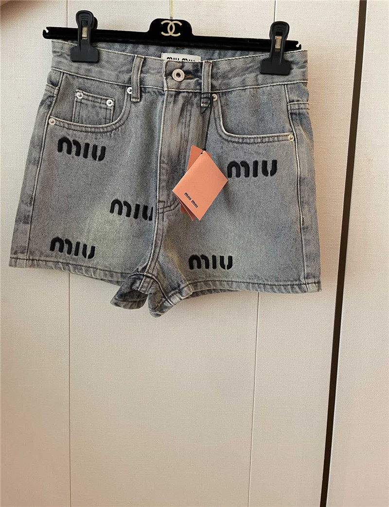 M1um1u letter embroidered denim shorts replica d&g clothing