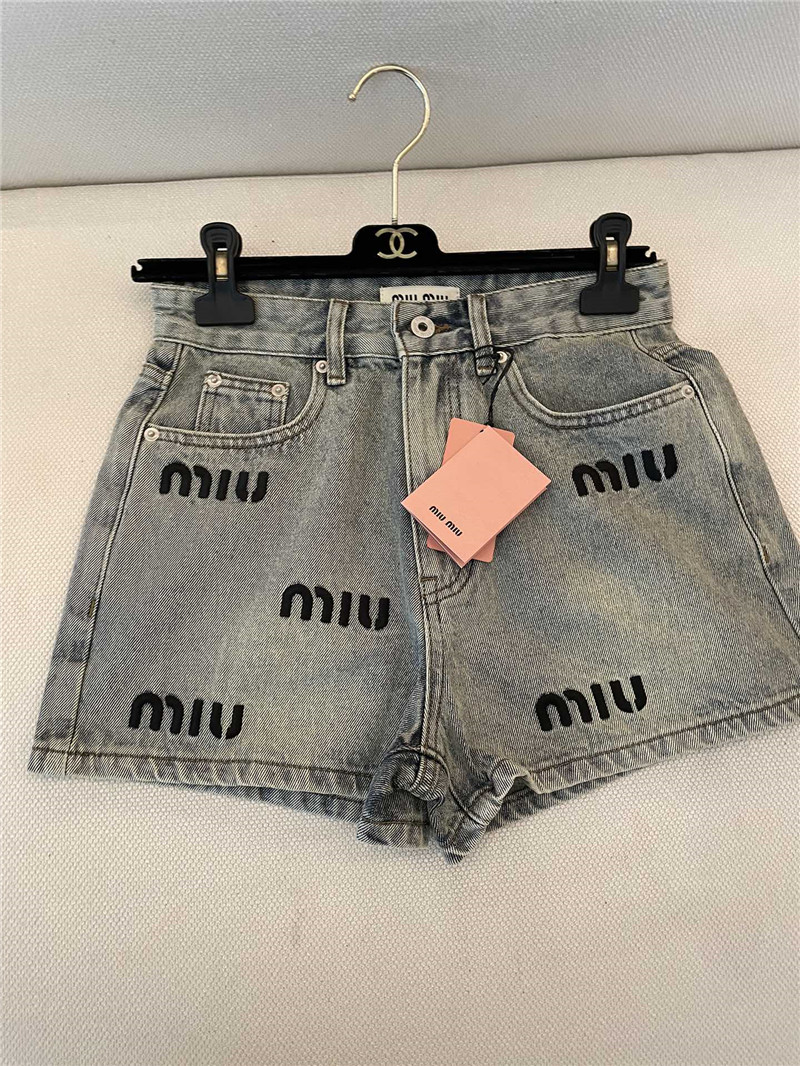 M1um1u letter embroidered denim shorts replica d&g clothing