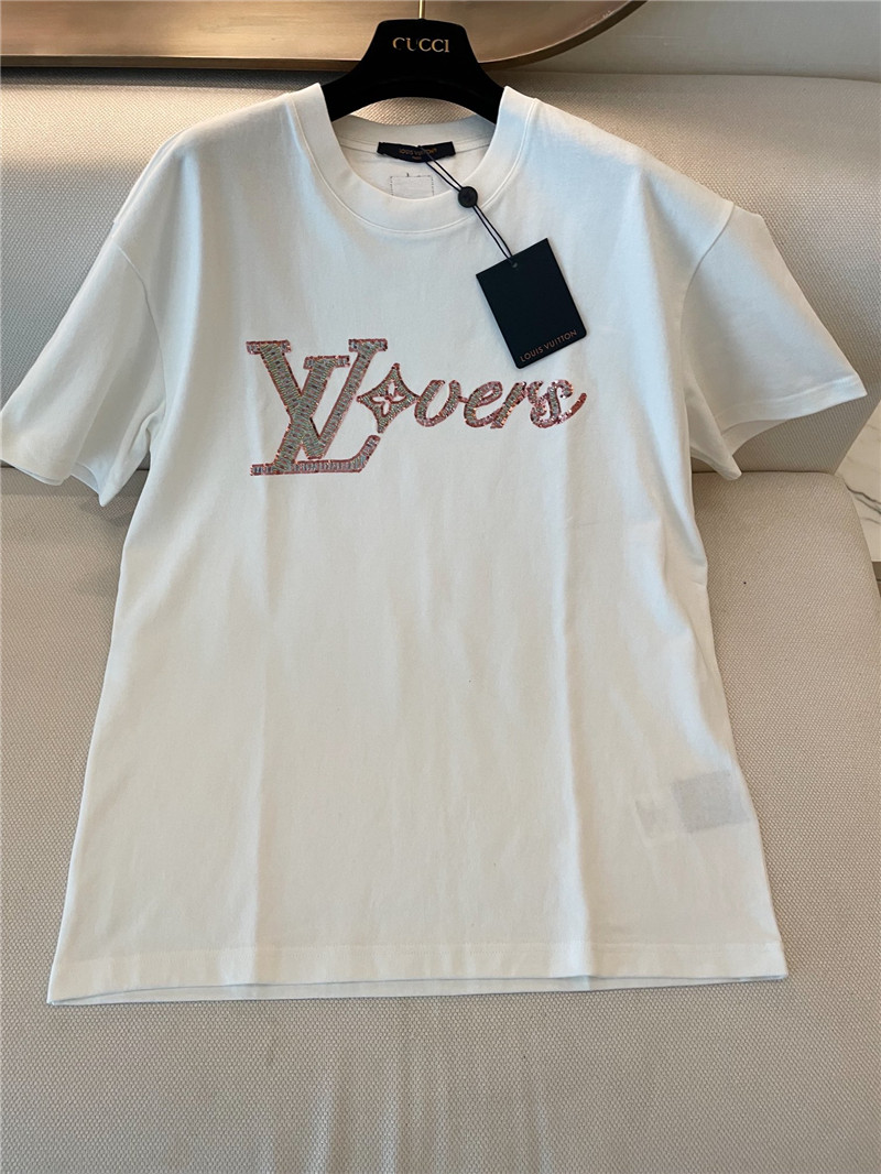 l0vis Vvtt0n lv sequins beaded t-shirt replica d&g clothing