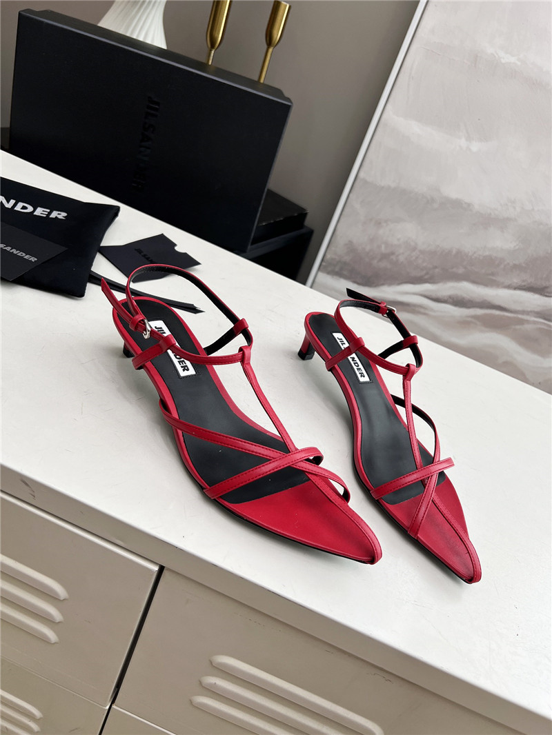Jil Sander High Sandals in Red & Black Leather