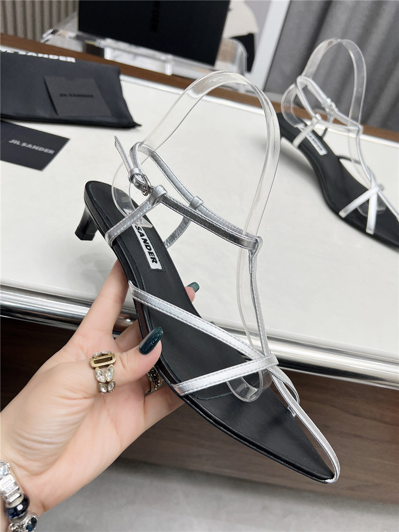 Jil Sander High Sandals in Silver & Black Leather