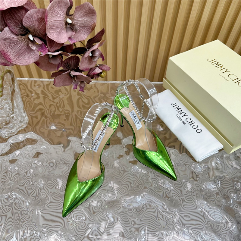 J1m*y Ch00 saeda 100 pumps with crystal in green leather