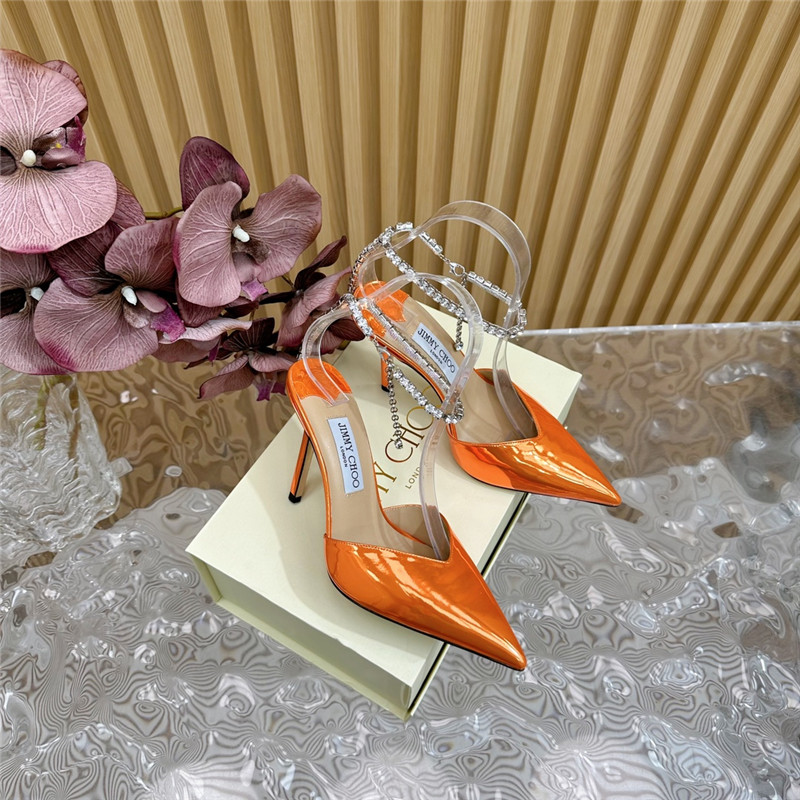 J1m*y Ch00 saeda 100 pumps with crystal in orange leather