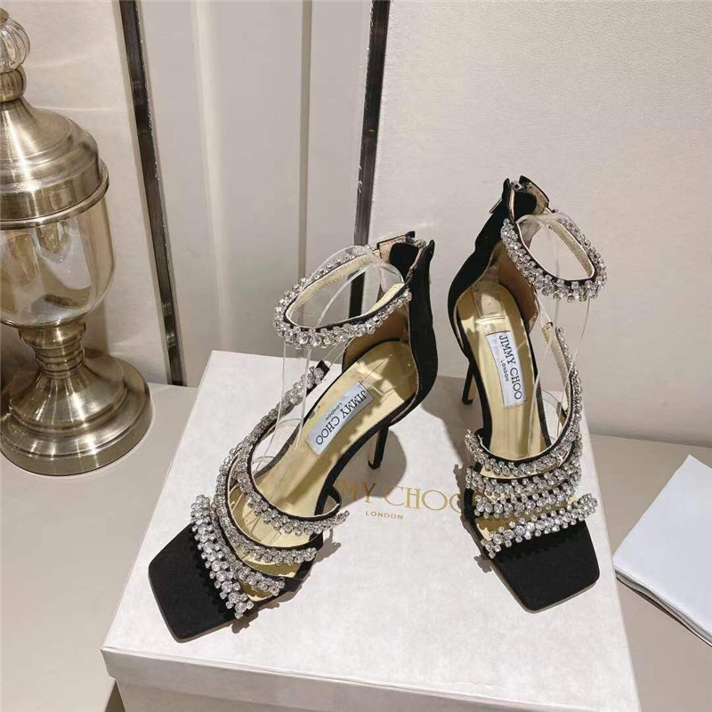 J1m*y Ch00 josefine 100 black suede sandals with crystal