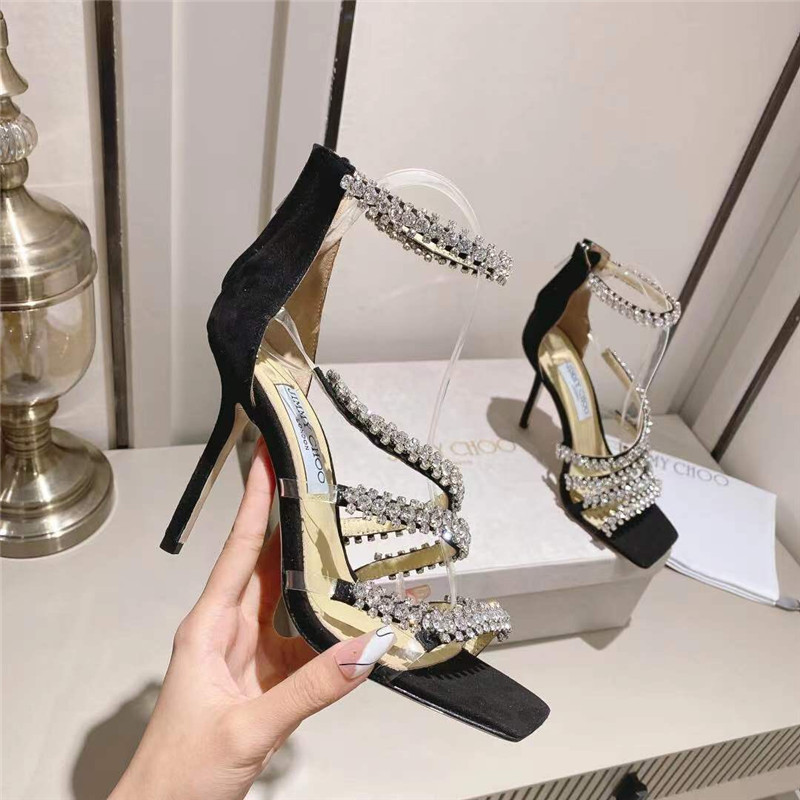 J1m*y Ch00 josefine 100 black suede sandals with crystal
