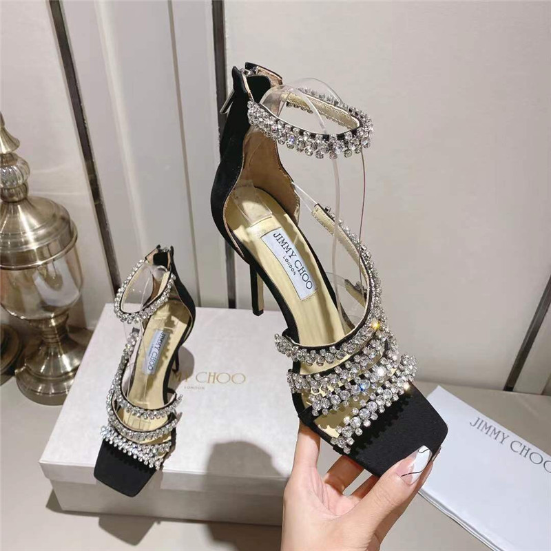 J1m*y Ch00 josefine 100 black suede sandals with crystal