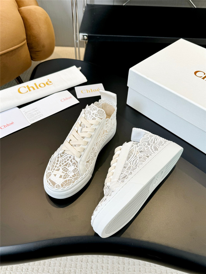 Chloé Lauren Sneaker in Black Lace & Leather