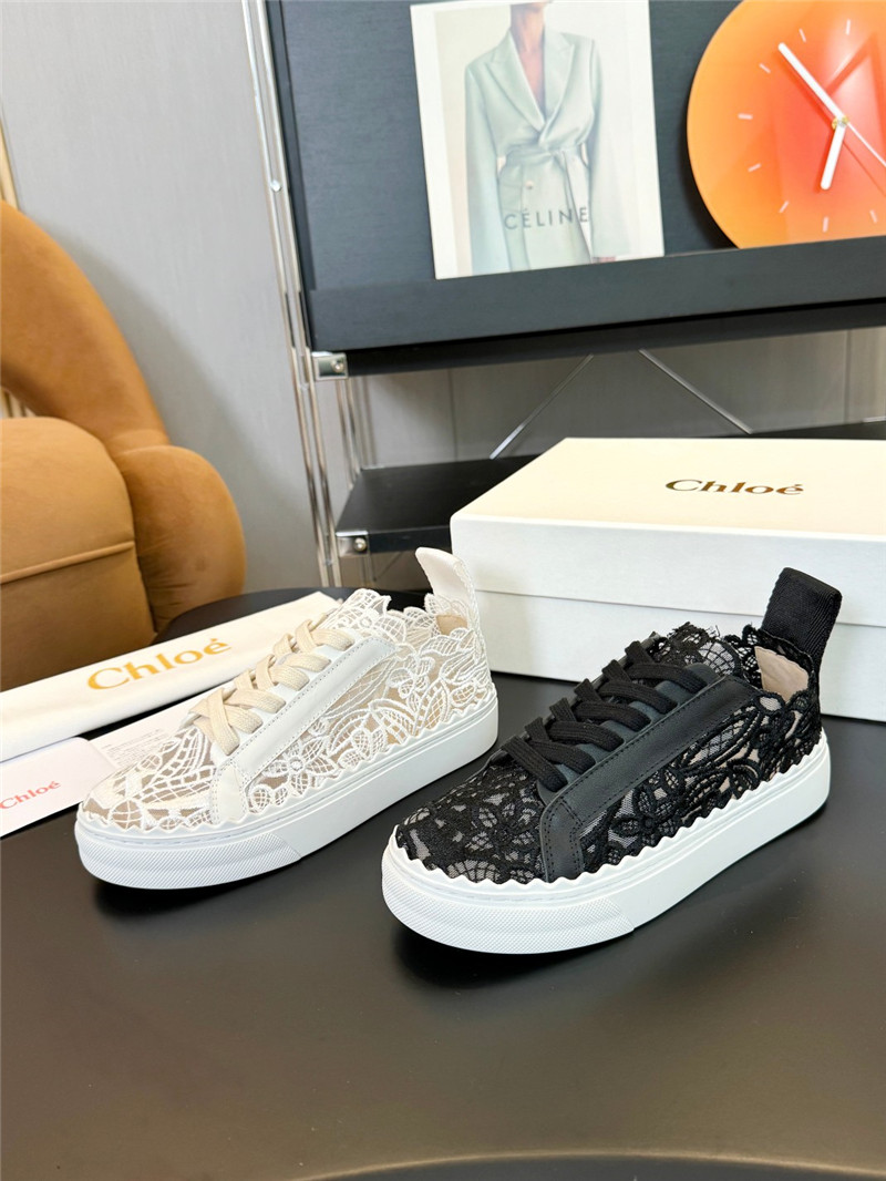 Chloé Lauren Sneaker in Black Lace & Leather