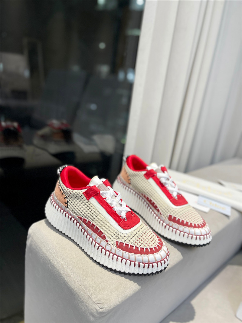 Chloé Lace-Up Rainbow Sneakers Red