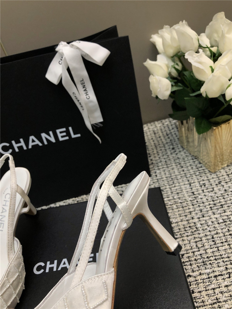 Ch**el white satin beaded slingback pumps