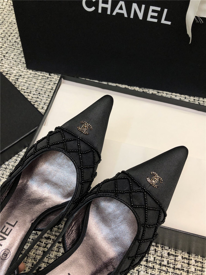 Ch**el black satin beaded slingback pumps