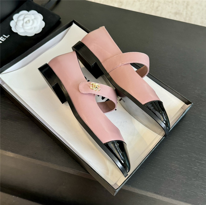 Ch**el gold interlock mary janes in pink and black calfskin
