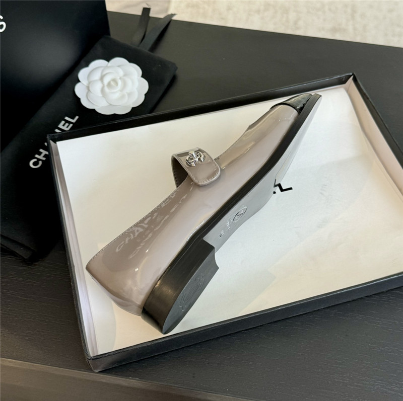 Ch**el silver interlock mary janes in grey patent calfskin
