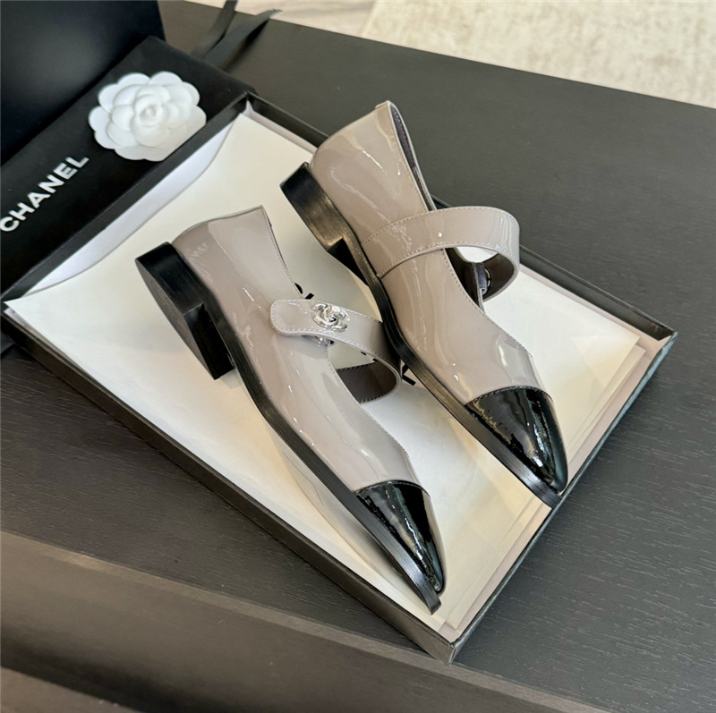 Ch**el silver interlock mary janes in grey patent calfskin