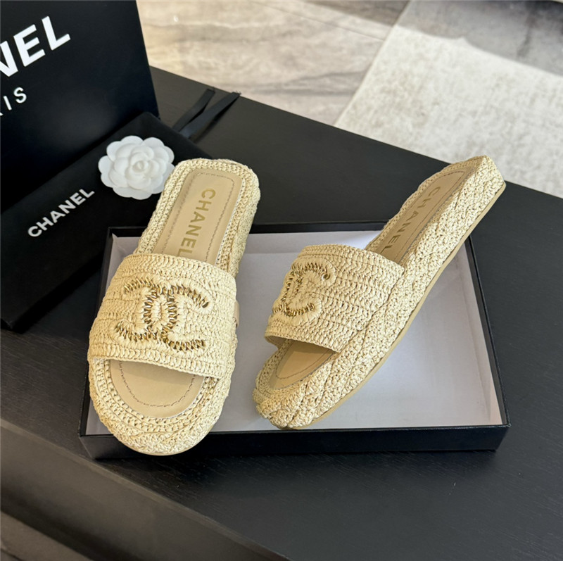 Ch**el crochet slide sandals in beige
