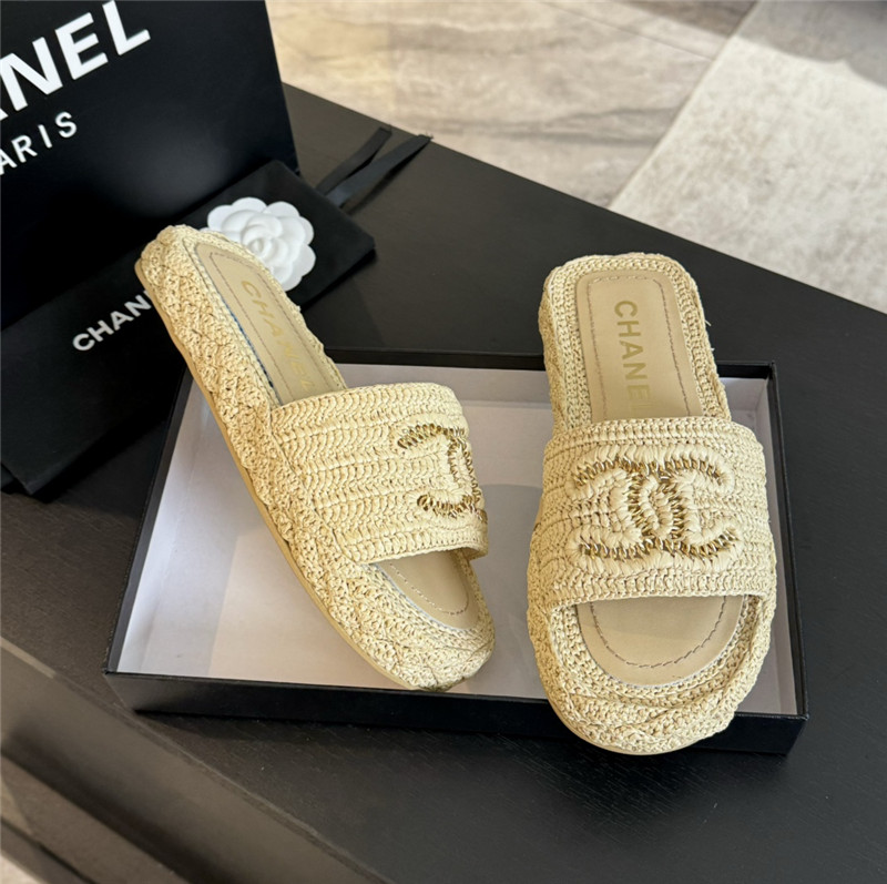 Ch**el crochet slide sandals in beige