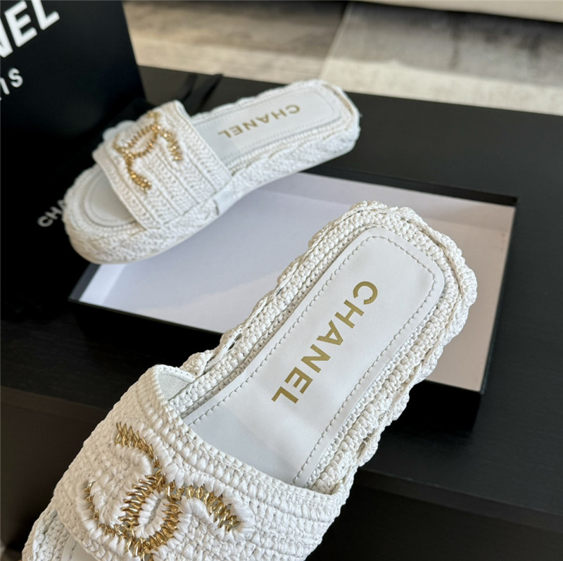 Ch**el crochet slide sandals in white