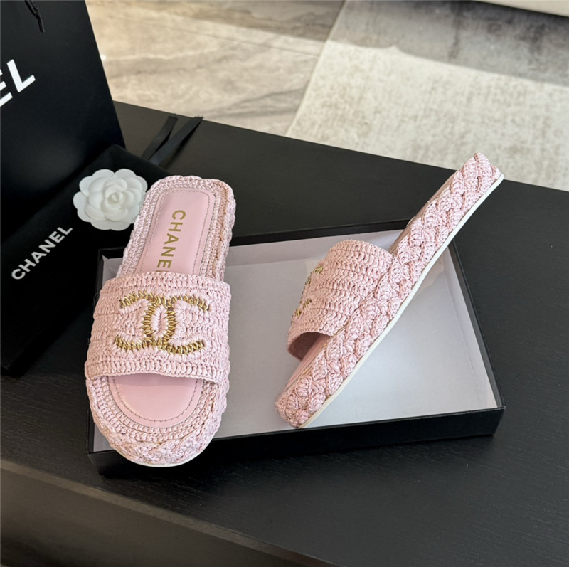 Ch**el crochet slide sandals in pink