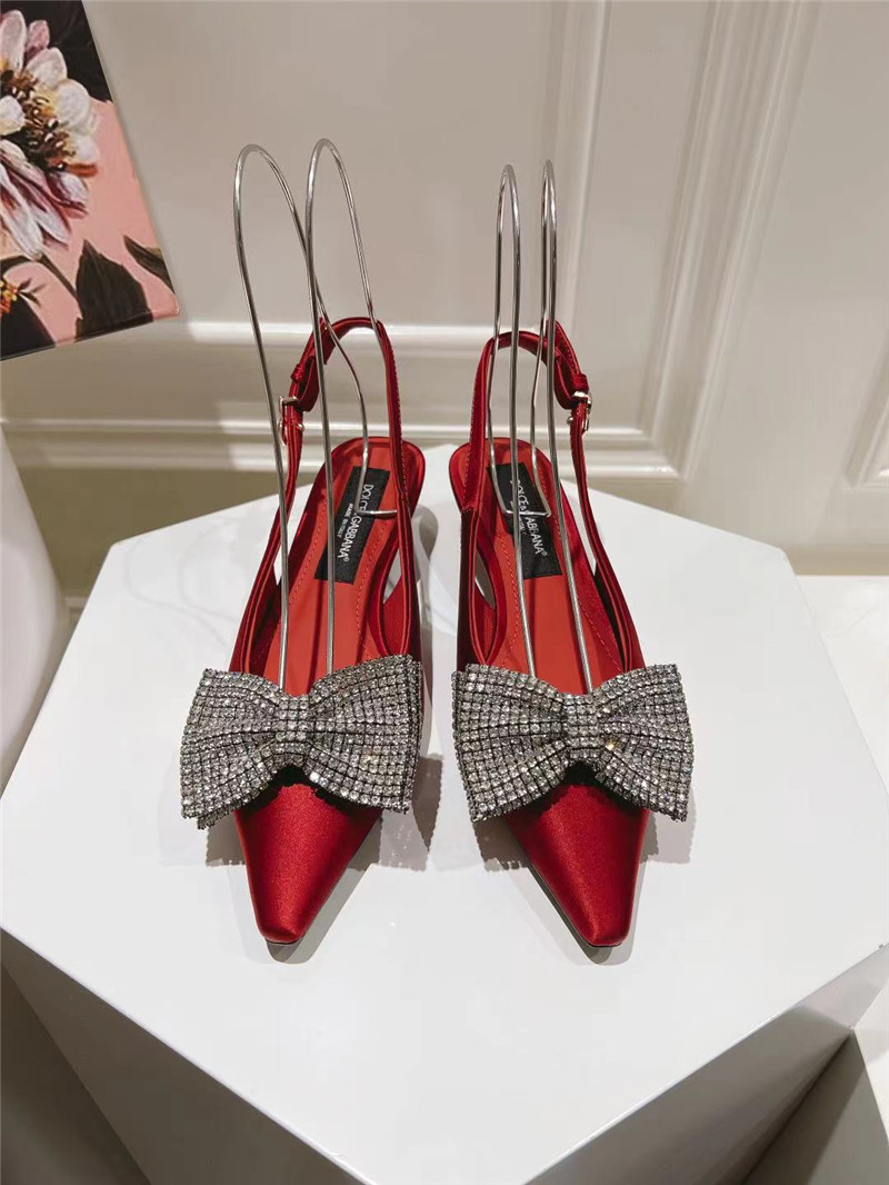 Dolce & Gabbana Burgundy Satin Slingbacks with Rhinestones
