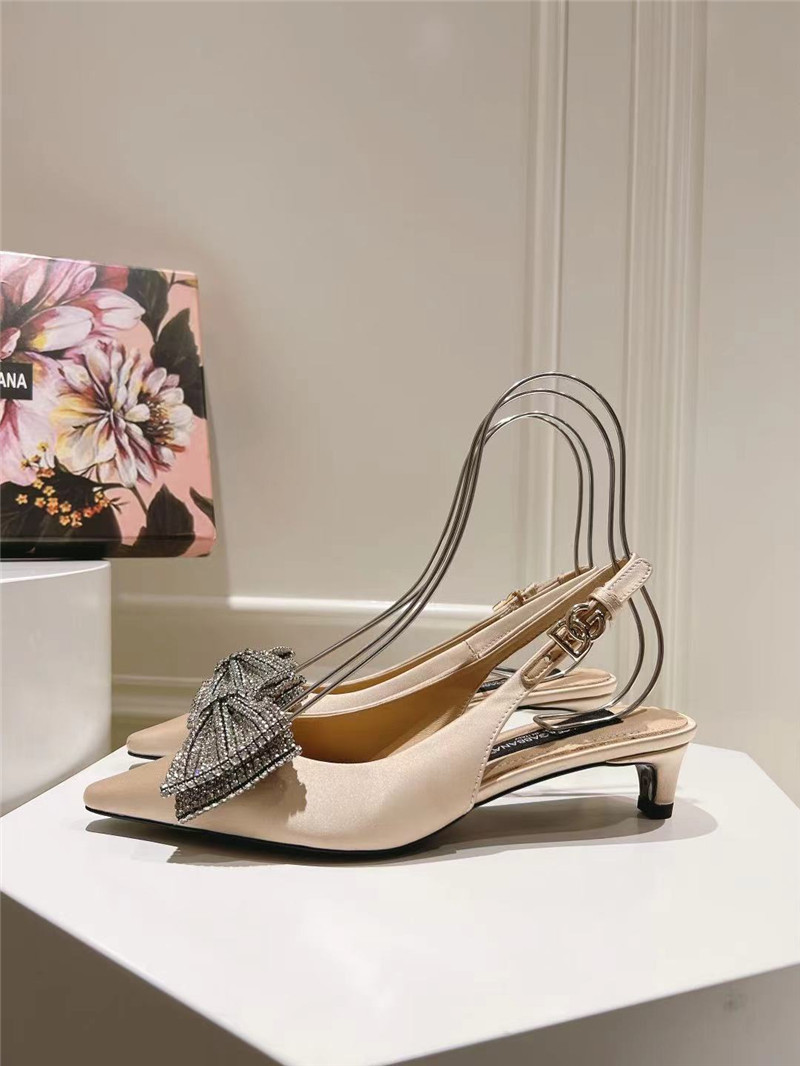 Dolce & Gabbana Beige Satin Slingbacks with Rhinestones