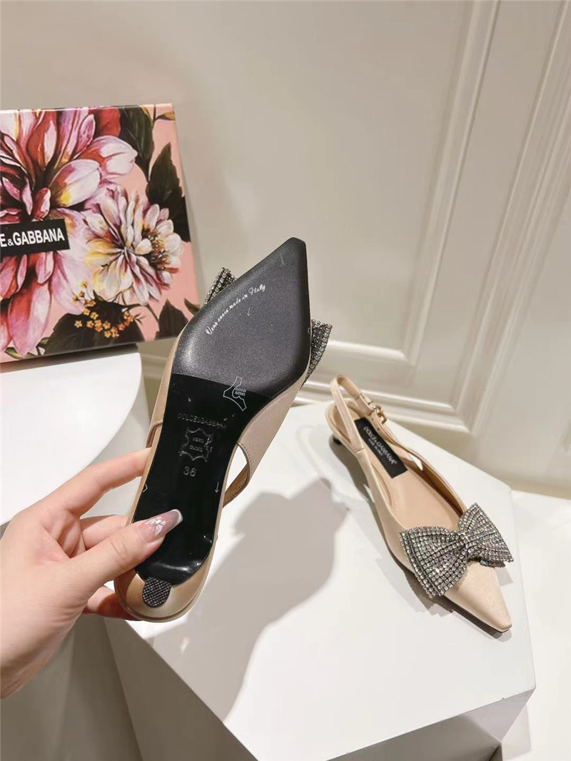 Dolce & Gabbana Beige Satin Slingbacks with Rhinestones