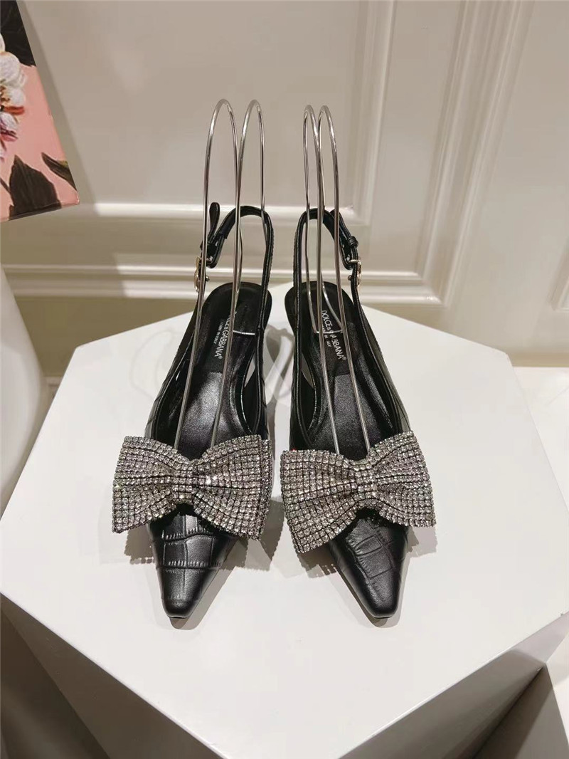 Dolce & Gabbana Black Crocodile Slingbacks with Rhinestones