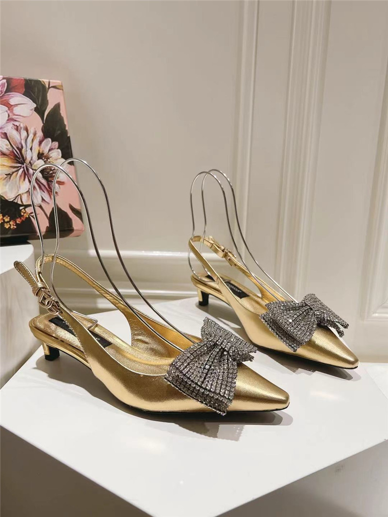 Dolce & Gabbana Gold Calfskin Slingbacks with Rhinestones