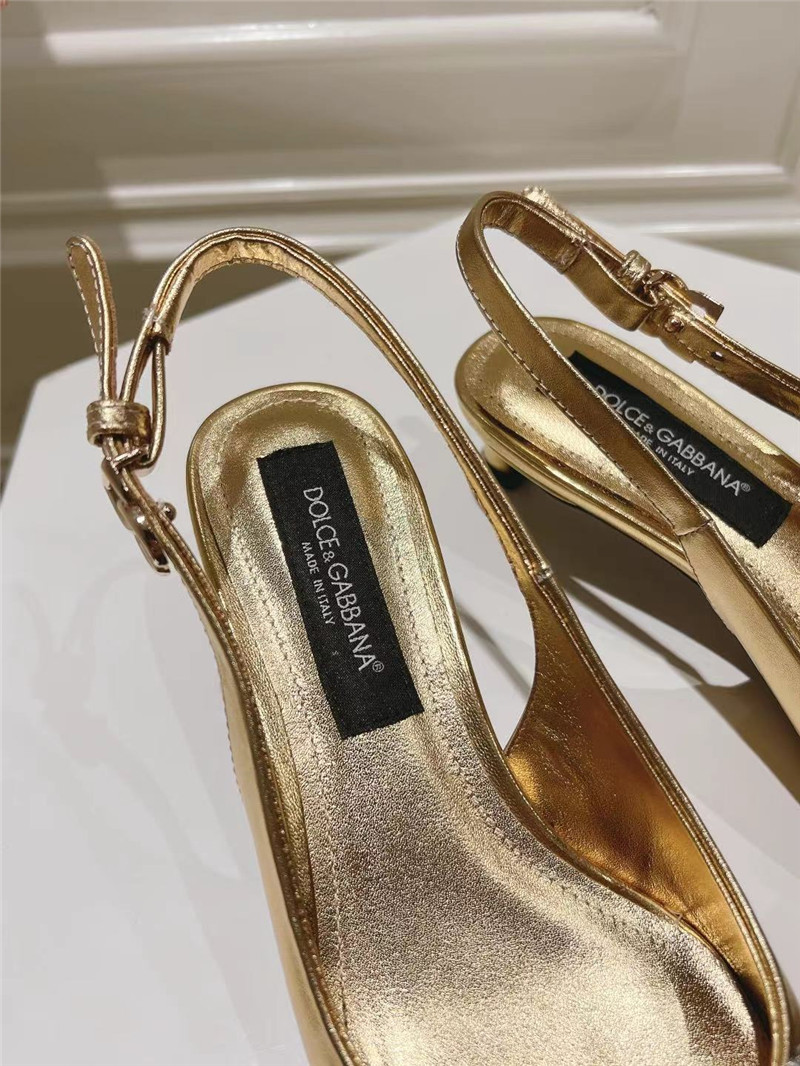 Dolce & Gabbana Gold Calfskin Slingbacks with Rhinestones