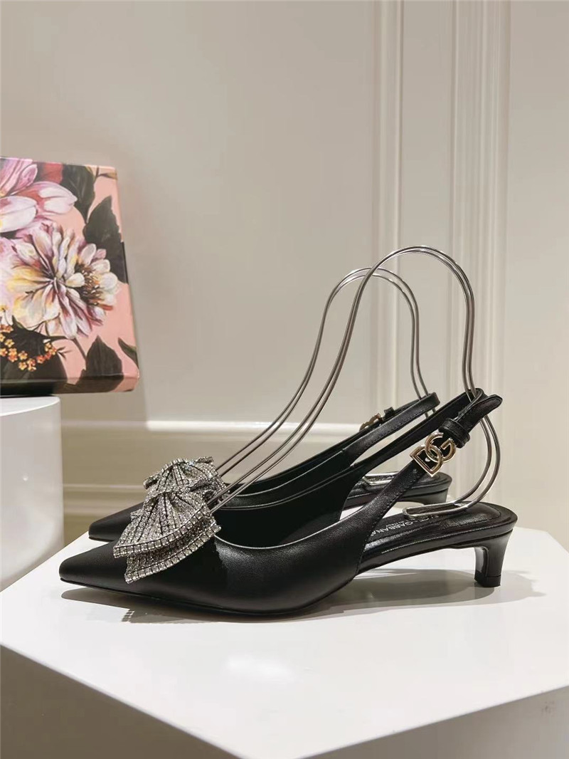 Dolce & Gabbana Black Calfskin Slingbacks with Rhinestones