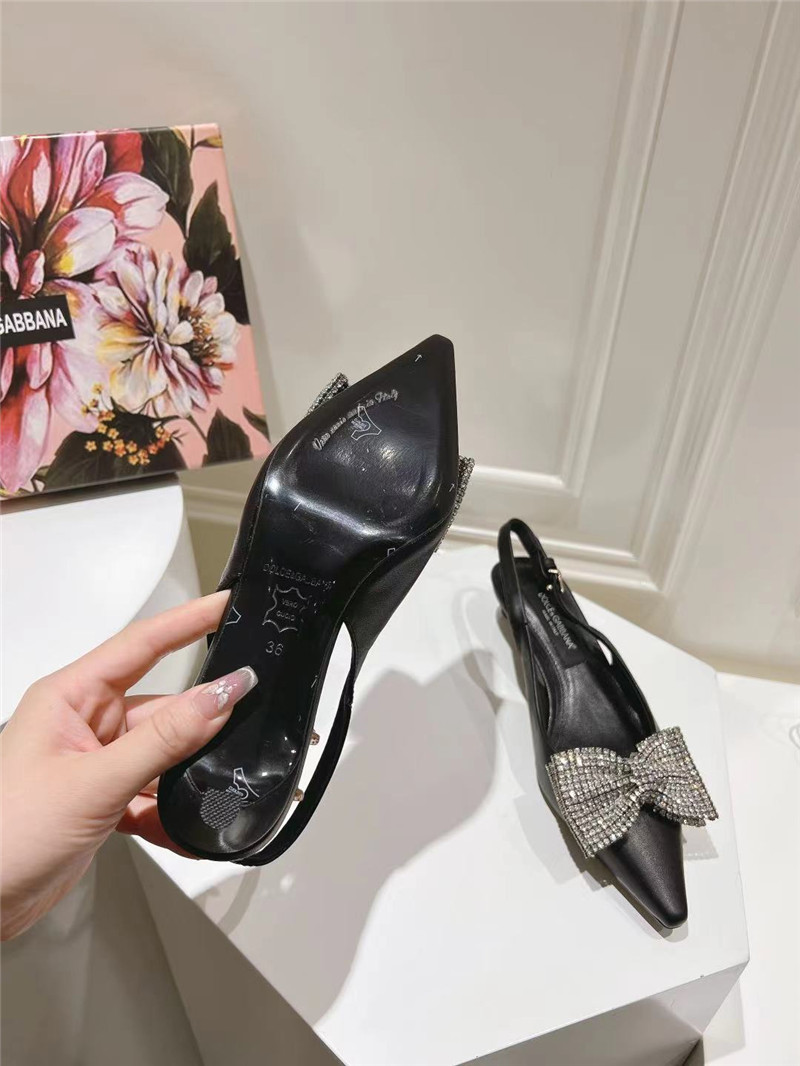 Dolce & Gabbana Black Calfskin Slingbacks with Rhinestones