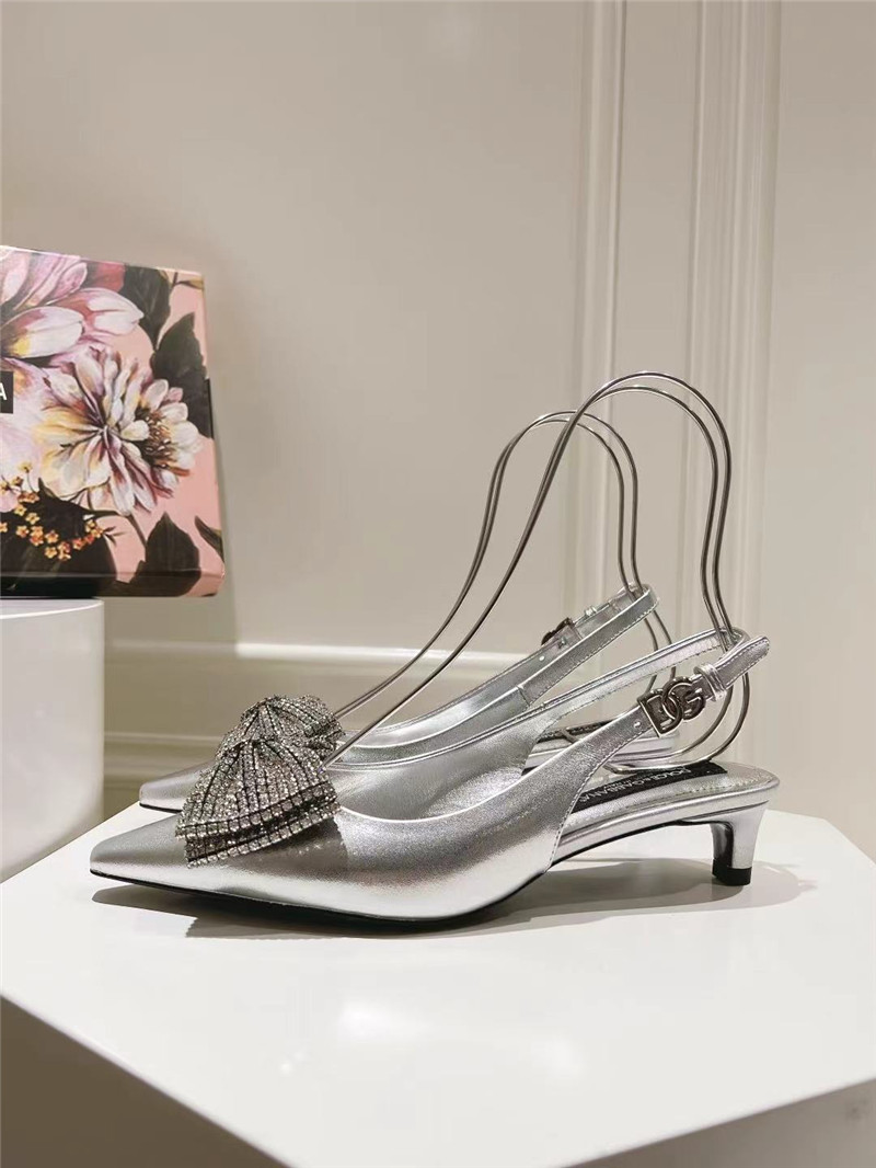 Dolce & Gabbana Silver Calfskin Slingbacks with Rhinestones
