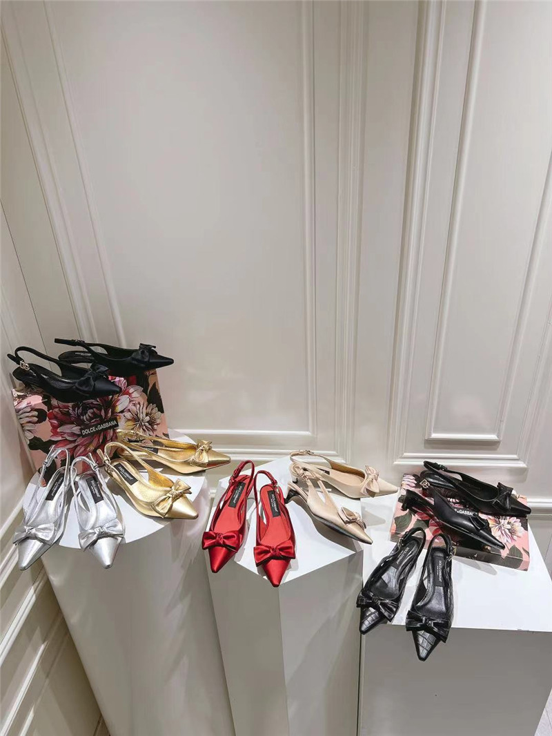Dolce & Gabbana Gold Calfskin Slingbacks with Bow Detail