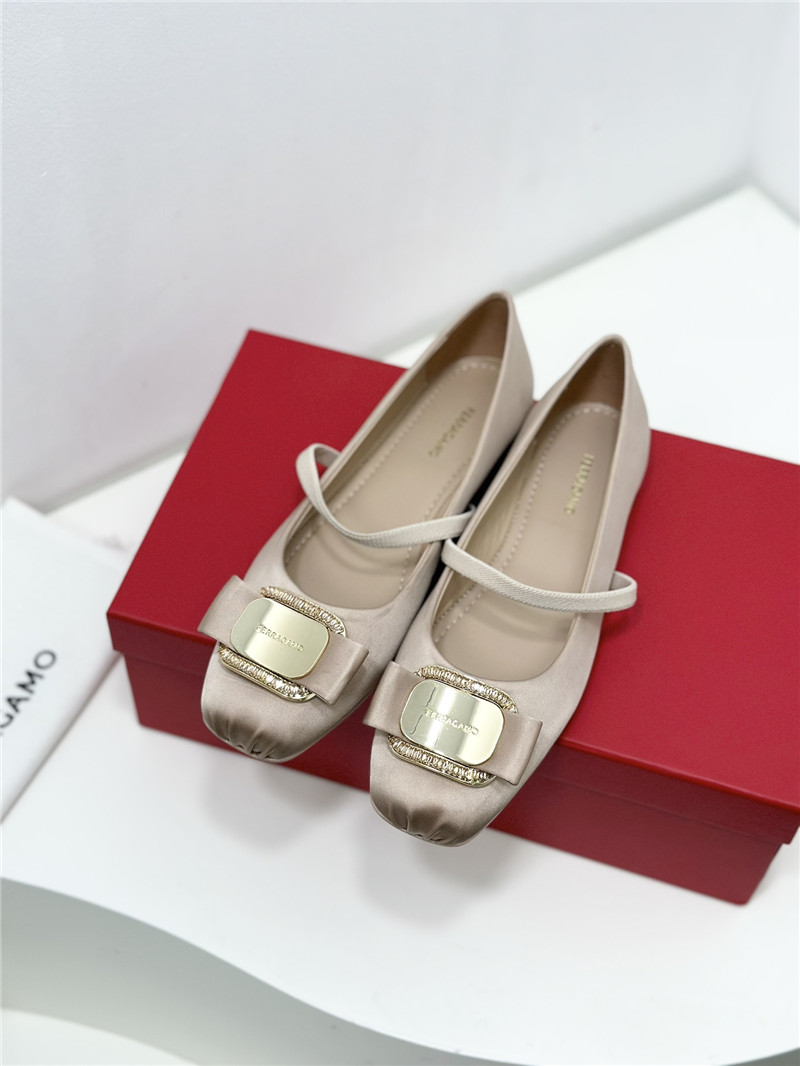 Ferragamo New Vara Plate Ballet Flat Neutral Silk