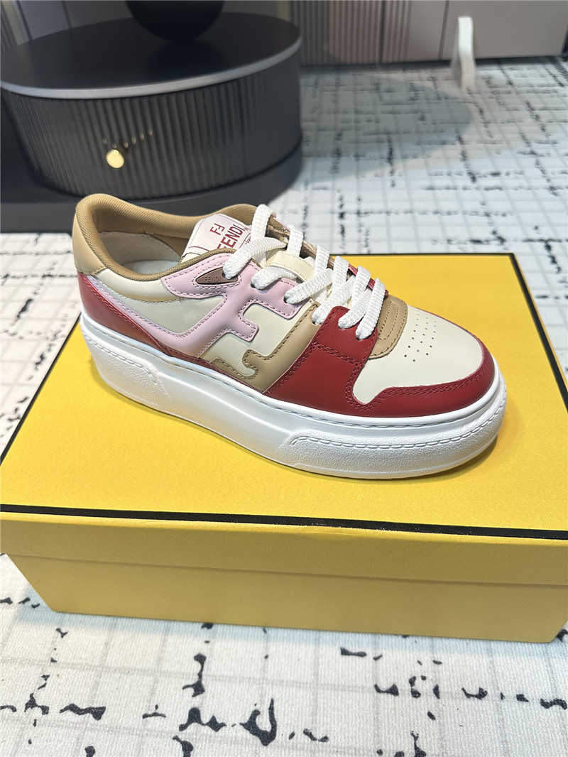 F**di match leather lace-up low top sneakers red brown