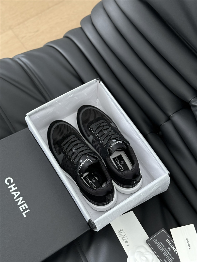 Ch**el suede lace-up sneakers in black