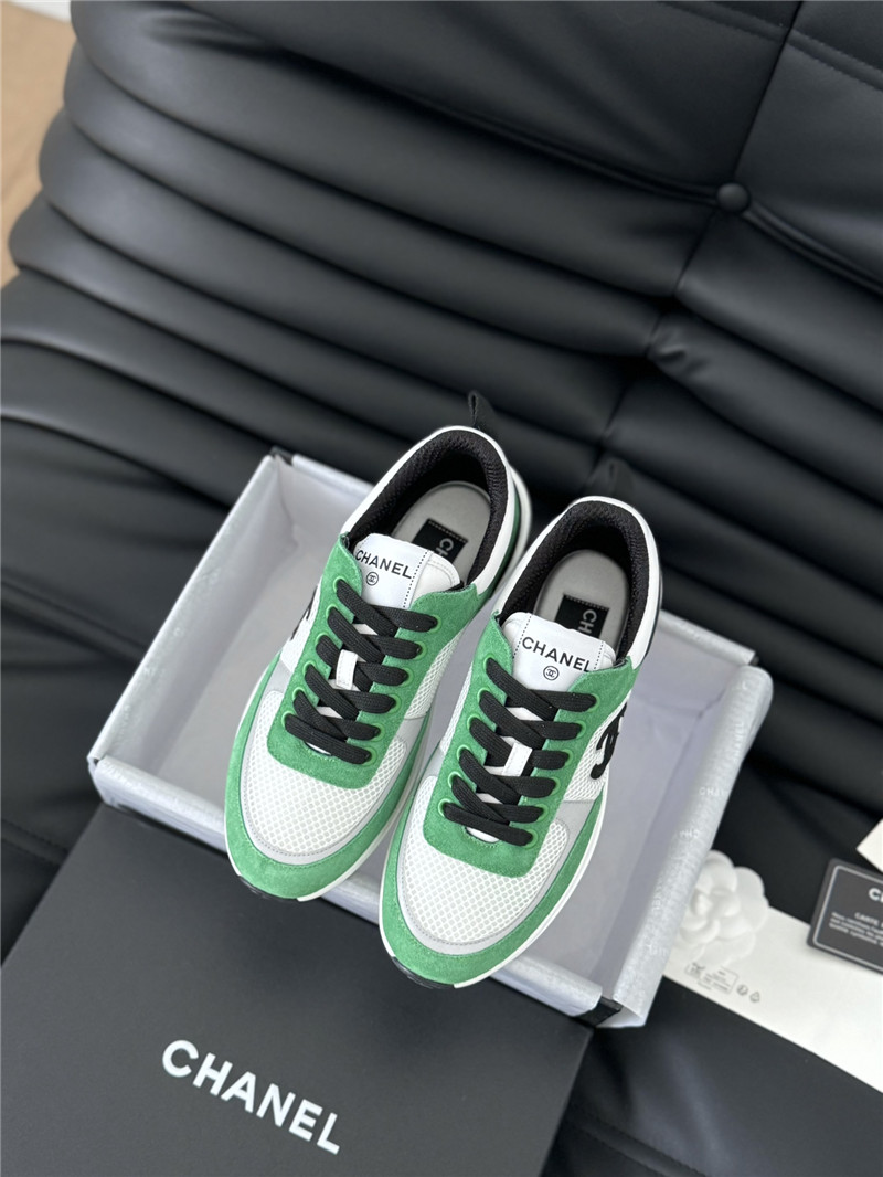 Ch**el suede lace-up sneakers in green