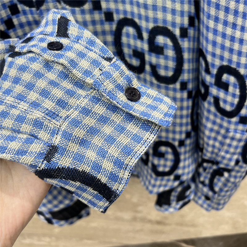 Gvc*1 haze blue fine check long-sleeved shirt replicas clothes