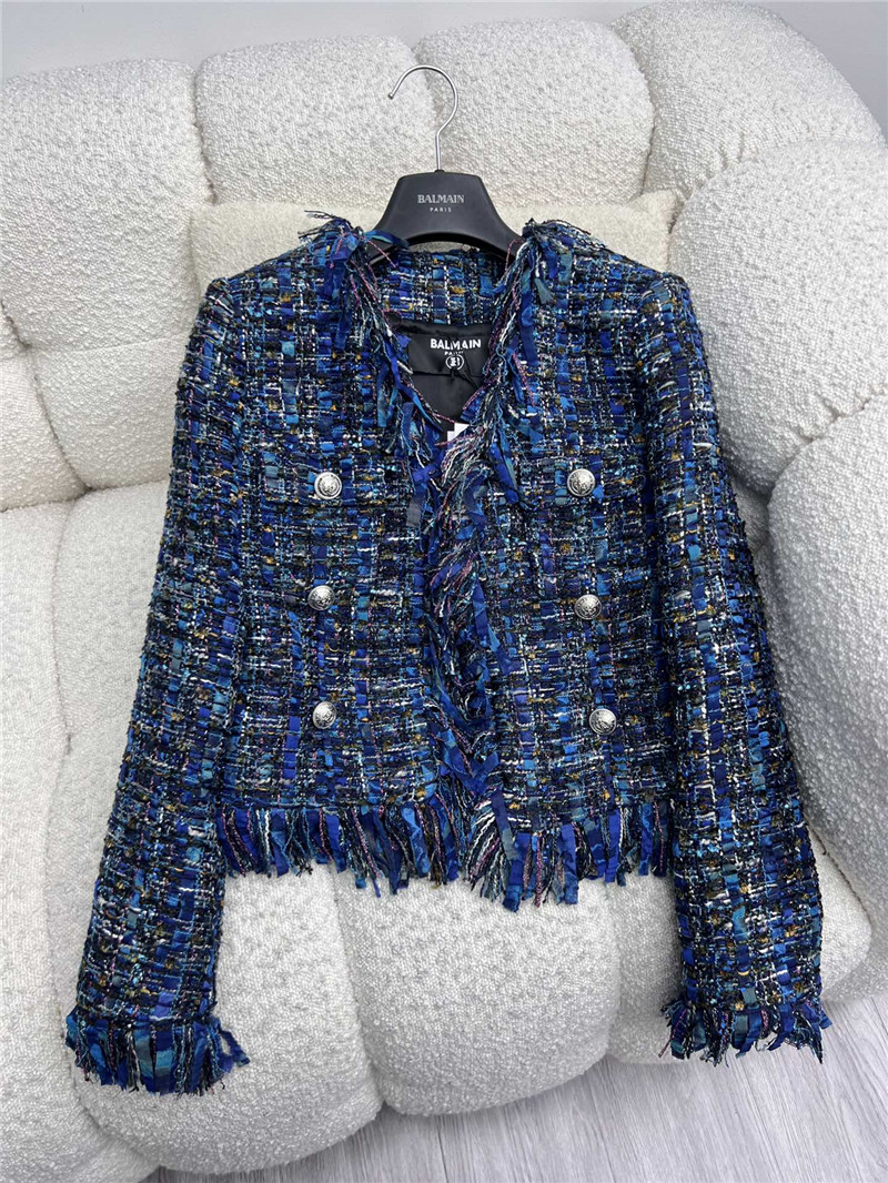 Balmain braided fringe coat replica clothing sites