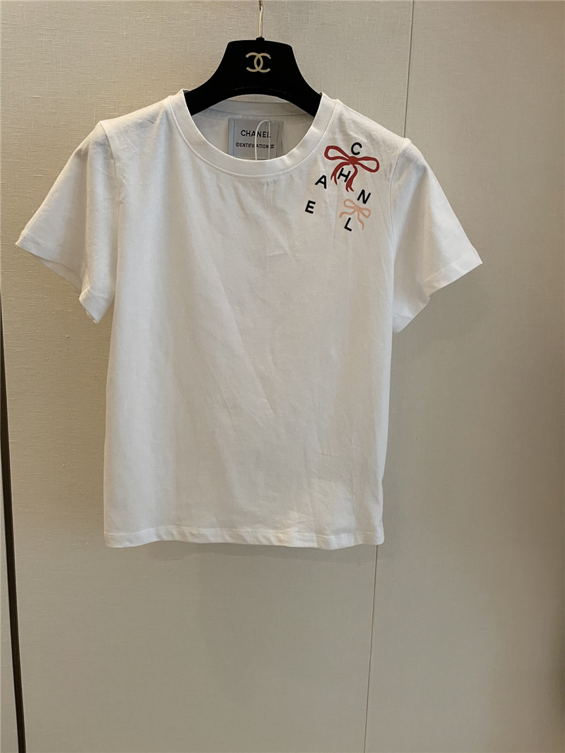 Ch**el short-sleeved replicas clothes with bow print